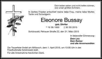 Traueranzeige von Eleonore Bussay von Frankenpost