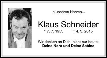 Traueranzeige von Klaus Schneider von Frankenpost