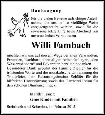 Traueranzeige von Willi Fambach von Südthüringer Presse