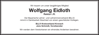 Traueranzeige von Wolfgang Eidloth von Neue Presse Coburg