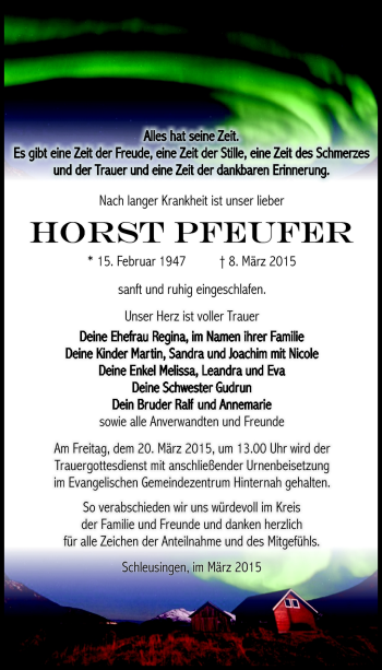 Traueranzeige von Horst Pfeufer von Südthüringer Presse