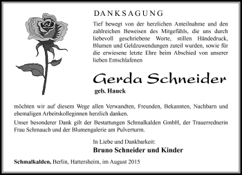 Traueranzeige von Gerda Schneider von Südthüringer Presse