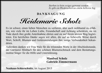 Traueranzeige von heidemarie Scholz von Südthüringer Presse