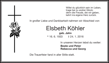 Traueranzeige von Elsbeth Köhler von Frankenpost