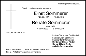 Traueranzeige von ErnstRenate SommererSommerer von Frankenpost