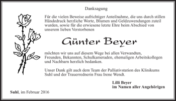 Traueranzeige von Günter Beyer von Südthüringer Presse