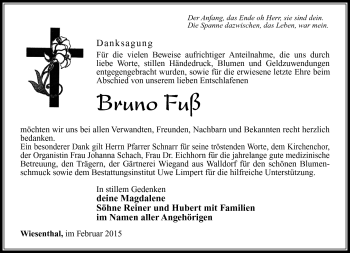 Traueranzeige von Bruno Fuß von Südthüringer Presse