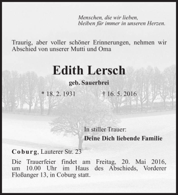 Traueranzeige von Edith Lersch von Neue Presse Coburg