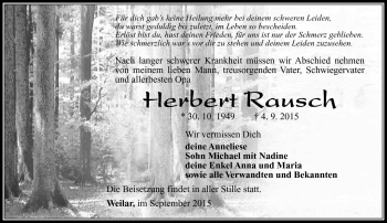 Traueranzeige von Herbert Rausch von Südthüringer Presse