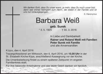 Traueranzeige von Barbara Weiß von Neue Presse Coburg