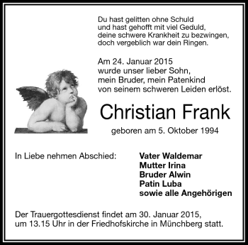 Traueranzeige von Christian Frank von Frankenpost