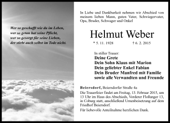 Traueranzeige von Helmut Weber von Neue Presse Coburg