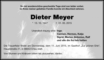 Traueranzeige von Dieter Meyer von Südthüringer Presse