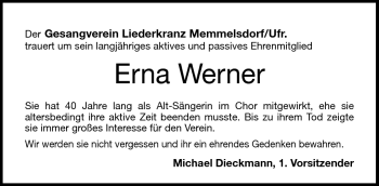 Traueranzeige von Erna Werner von Neue Presse Coburg