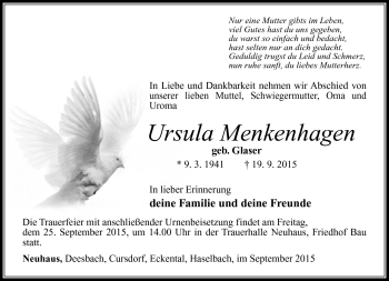 Traueranzeige von Ursula Menkenhagen von Südthüringer Presse