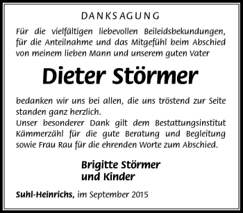 Traueranzeige von Dieter Störmer von Südthüringer Presse