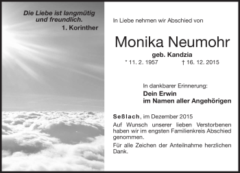 Traueranzeige von Monika Neumohr von Neue Presse Coburg