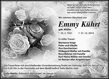 Traueranzeige von Emmy Kührt von Südthüringer Presse