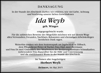 Traueranzeige von Ida Weyh von Südthüringer Presse