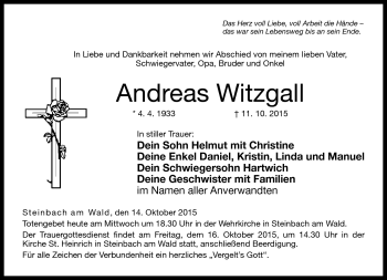 Traueranzeige von Andreas Witzgall von Neue Presse Coburg