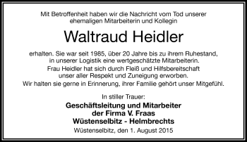 Traueranzeige von Waltraud Heidler von Frankenpost