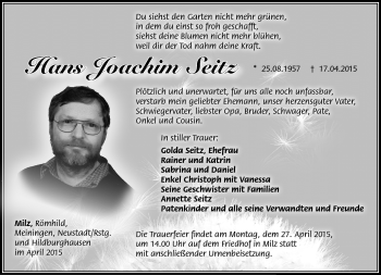 Traueranzeige von Hans-Joachim Seitz von Südthüringer Presse
