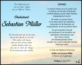 Traueranzeige von Sebastian Müller von Südthüringer Presse