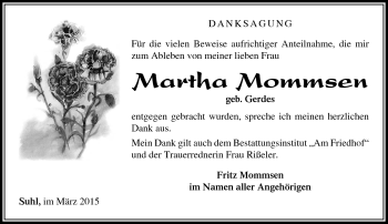 Traueranzeige von Martha Mommsen von Südthüringer Presse