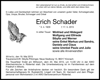 Traueranzeige von Erich Schader von Neue Presse Coburg