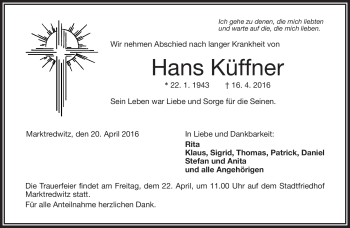 Traueranzeige von Hans Küffner von Frankenpost