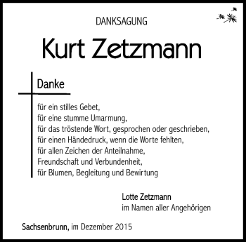 Traueranzeige von Kurt Zetzmann von Südthüringer Presse