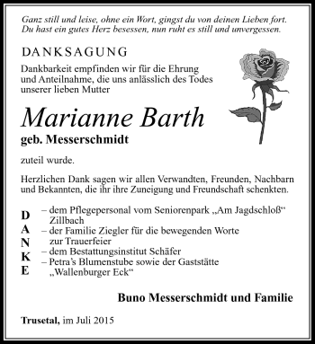 Traueranzeige von Marianne Barth von Südthüringer Presse