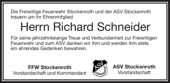 Traueranzeige von Richard Schneider von Frankenpost