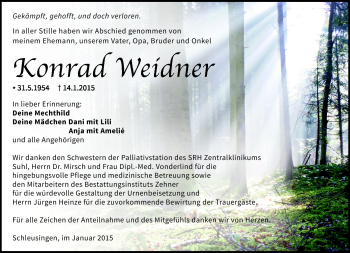Traueranzeige von Konrad Weidner von Südthüringer Presse