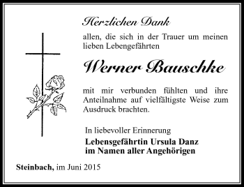 Traueranzeige von Werner Bauschke von Südthüringer Presse