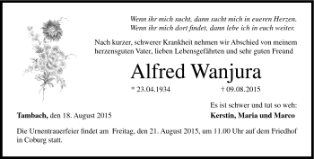 Traueranzeige von Alfred Wanjura von Neue Presse Coburg