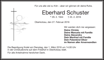 Traueranzeige von Eberhard Schuster von Frankenpost