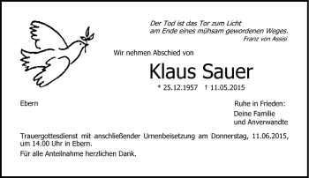 Traueranzeige von Klaus Sauer von Neue Presse Coburg