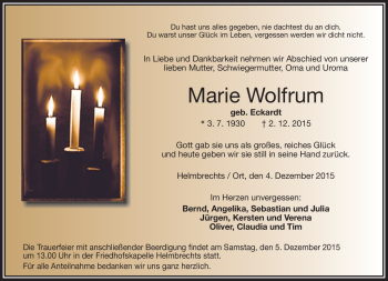Traueranzeige von Marie Wolfrum von Frankenpost