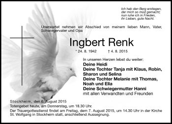 Traueranzeige von Ingbert Renk von Neue Presse Coburg