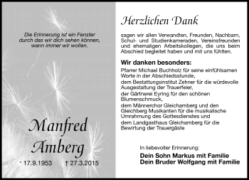 Traueranzeige von Manfred Amberg von Südthüringer Presse