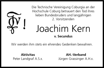 Traueranzeige von Joachim Kern von Neue Presse Coburg