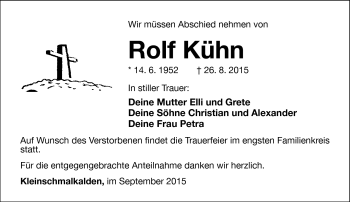 Traueranzeige von Rolf Kühn von Südthüringer Presse