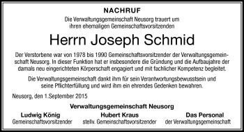 Traueranzeige von Josef Schmidt von Frankenpost