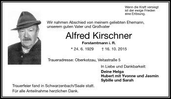 Traueranzeige von Alfred Kirschner von Frankenpost