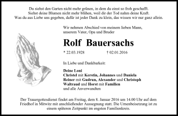 Traueranzeige von Rolf Bauersachs von Neue Presse Coburg