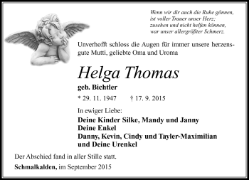 Traueranzeige von Helga Thomas von Südthüringer Presse