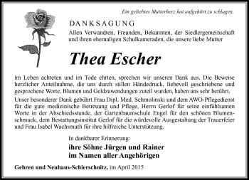 Traueranzeige von Thea Escher von Südthüringer Presse