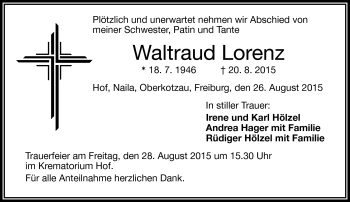 Traueranzeige von Waltraud Lorenz von Frankenpost