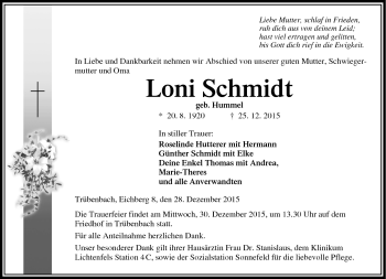 Traueranzeige von Loni Schmidt von Neue Presse Coburg